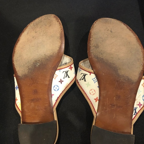 Louis Vuitton White Multi-color Thong Sandals~100% Authentic (used) - Picture 3 of 6